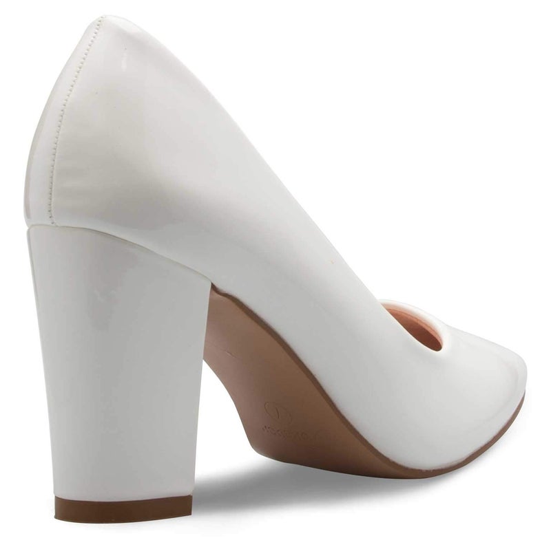 Olivia K Women's Classic Pointed-Toe Elegant Pumps Low Block Heel - Adorable, Comfortable White Patent - Image 3